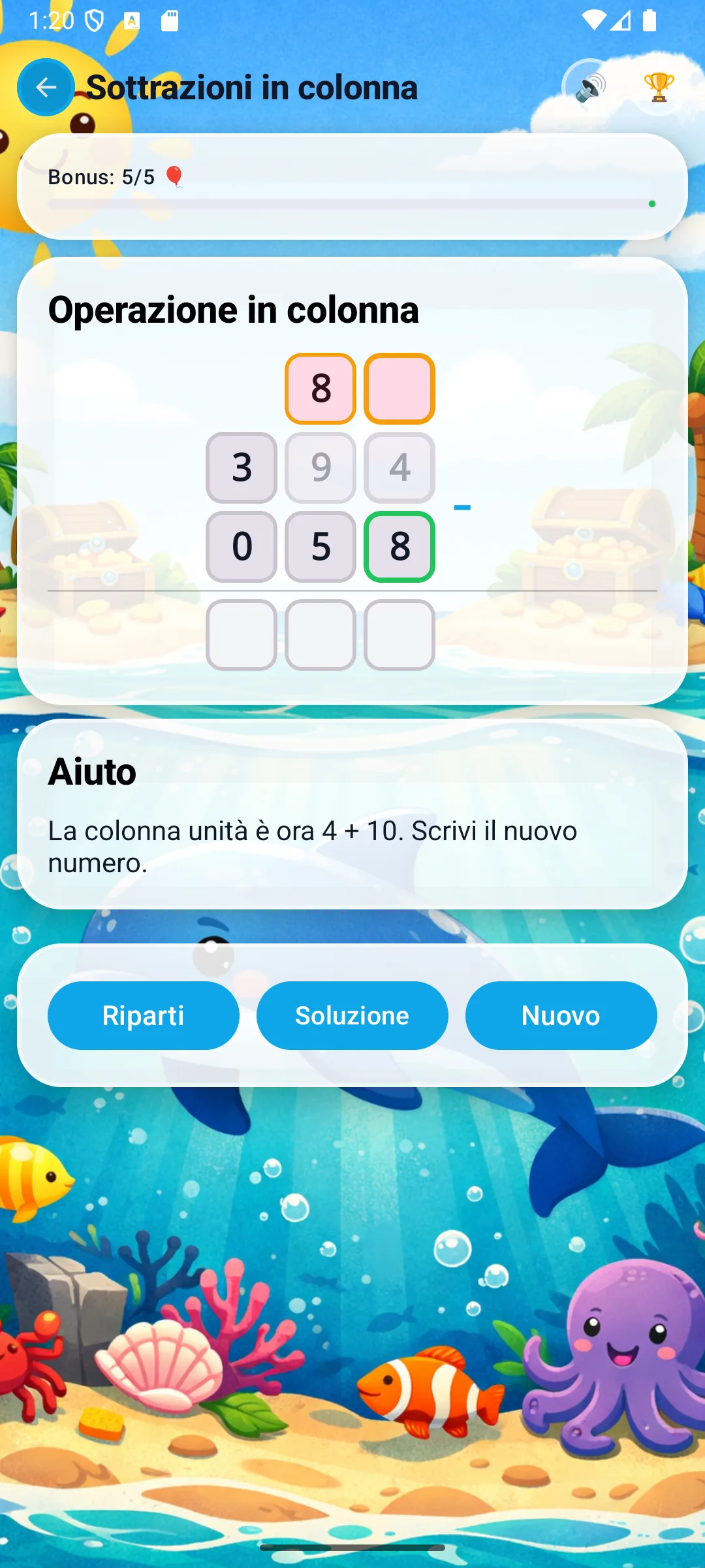 Sottrazione: il 9 diventa 8 per il prestito