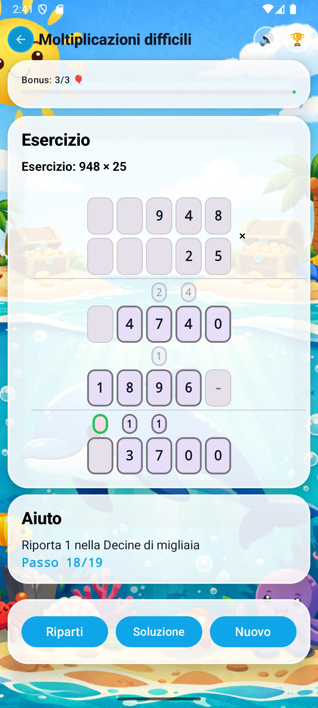 Somma migliaia: 4+8+1=13