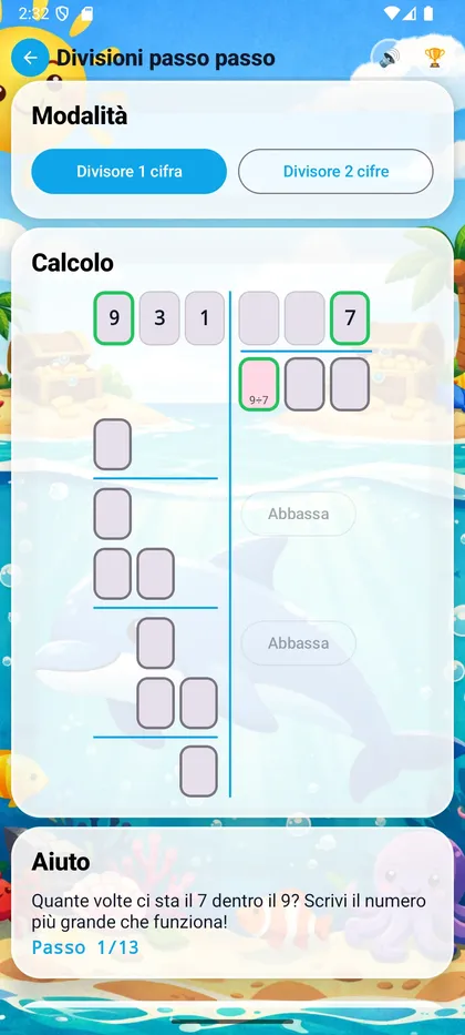 Divisioni passo passo con algoritmo guidato