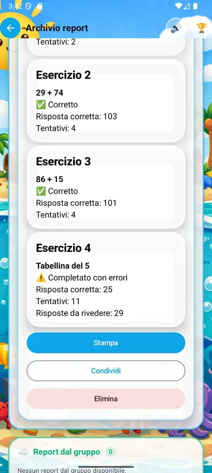 Report dettagliati con risultati per esercizio